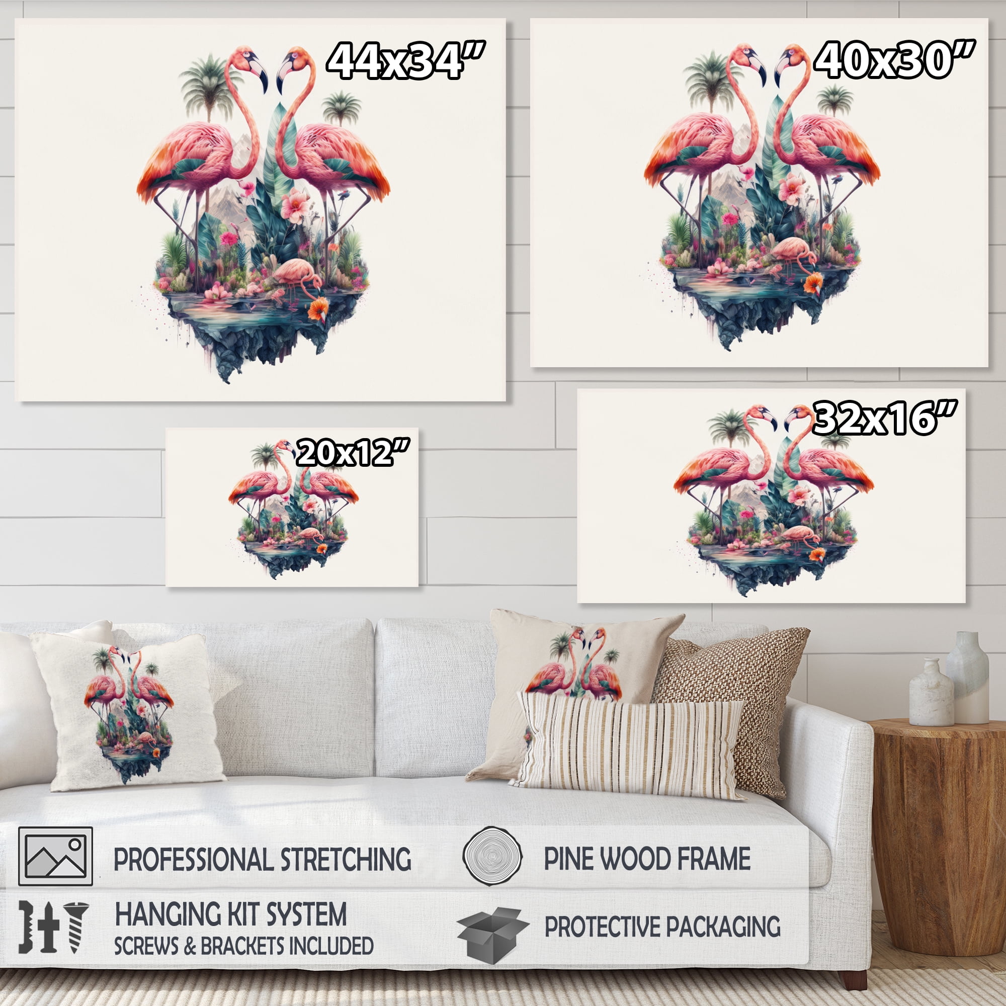 Designart Double Exposure Of A Flamingos With Nature Canvas Wall Art