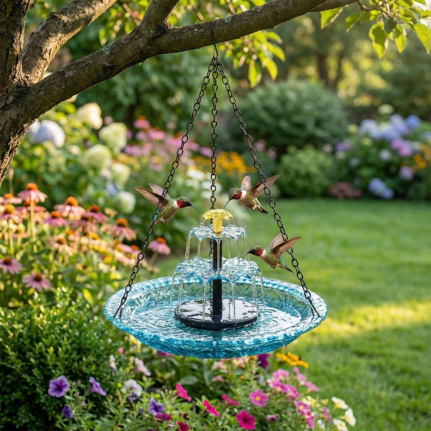 New Solar Cascade Hanging Bird Bath Fountain – Upgraded Outdoor Water Feature with Flowing Water, Solar Powered, Easy Hang, for Garden Patio Backyard Lawn Decor