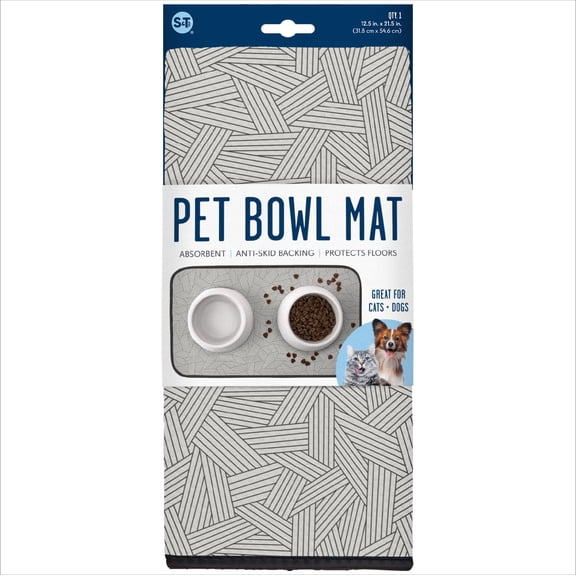 S&T Inc. Pet Bowl Mat - 21.5 in. x 12.5 in. - Assorted Prints