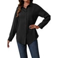 thumbnail image 5 of Siliteelon Women's Black Textured Button-Down Long-Sleeve Casual Shirt with Pockets - Classic and Versatile for Office Commuting, 5 of 7