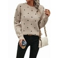 thumbnail image 3 of Women'S Polka Dots Sweaters Long Sleeve Round Neck Knitted Pullover Tops Khaki XL, 3 of 9