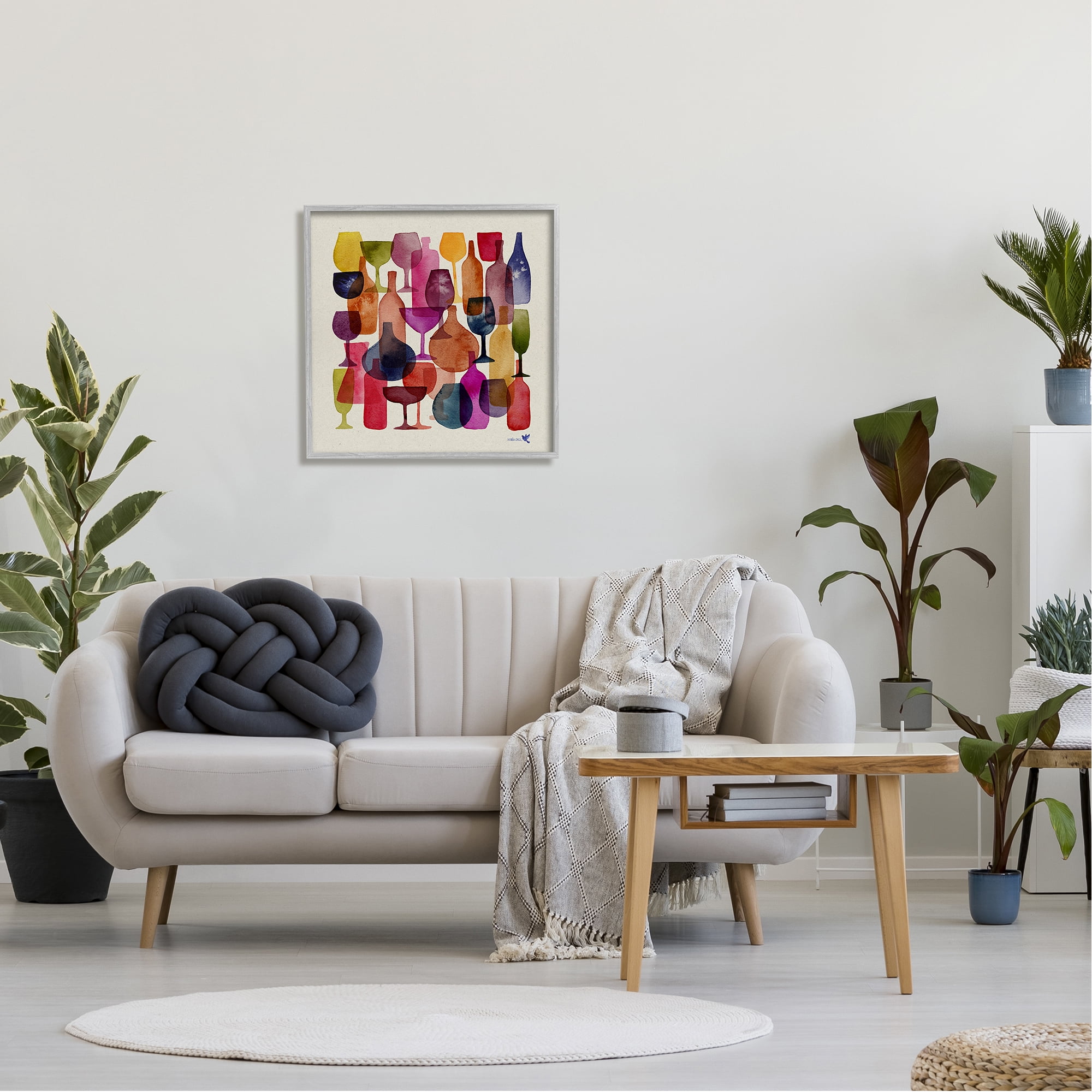 Stupell Industries Modern Overlapping Wine Glasses Food & Beverage Painting Gray Framed Art Print Wall Art