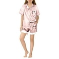 thumbnail image 4 of Kids Satin Pajamas for Boy Bow Print Short Sleeve Button Down Top Shorts Set Pajamas Sleepwear Outfits 4-5 years Pajamas Girls, 4 of 4