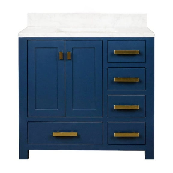 Water Creation Madison 36" Wood Single Bathroom Vanity in Blue and Gold