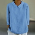 thumbnail image 1 of AherBiu Chemises en Lin pour Femmes Manches 3/4 Col à Revers Style Rétro Hauts Décontractés Amples Mode Automne 2024 Blouses, 1 of 5