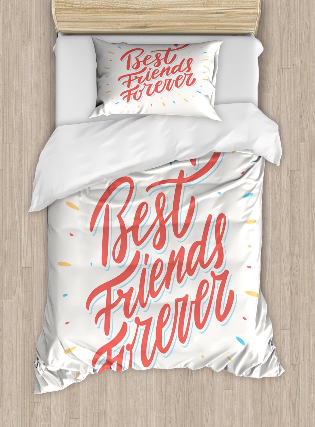 Best Friend Duvet Cover Set Twin Size, Best Friends Forever Cursive