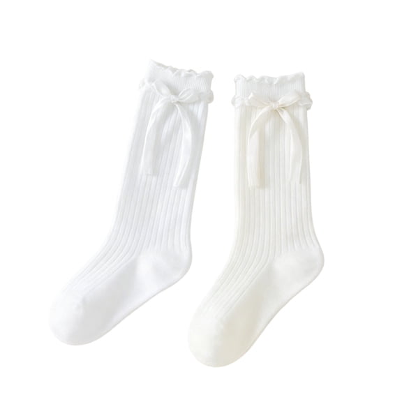 Jalioing Toddler Girls Knee High Socks Cute Ribbed Knit Bowknot Long Stockings Dress Socks for Girls 2-8 Years