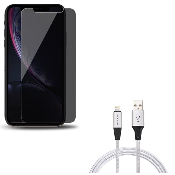 iPhone XS/X - Tempered Glass Privacy Screen Protector w Charger Cord 6ft USB Cable - Curved Anti-Spy Anti-Peep 3D Edge Case Friendly, Power Wire Braided Long Sync Fast Charge