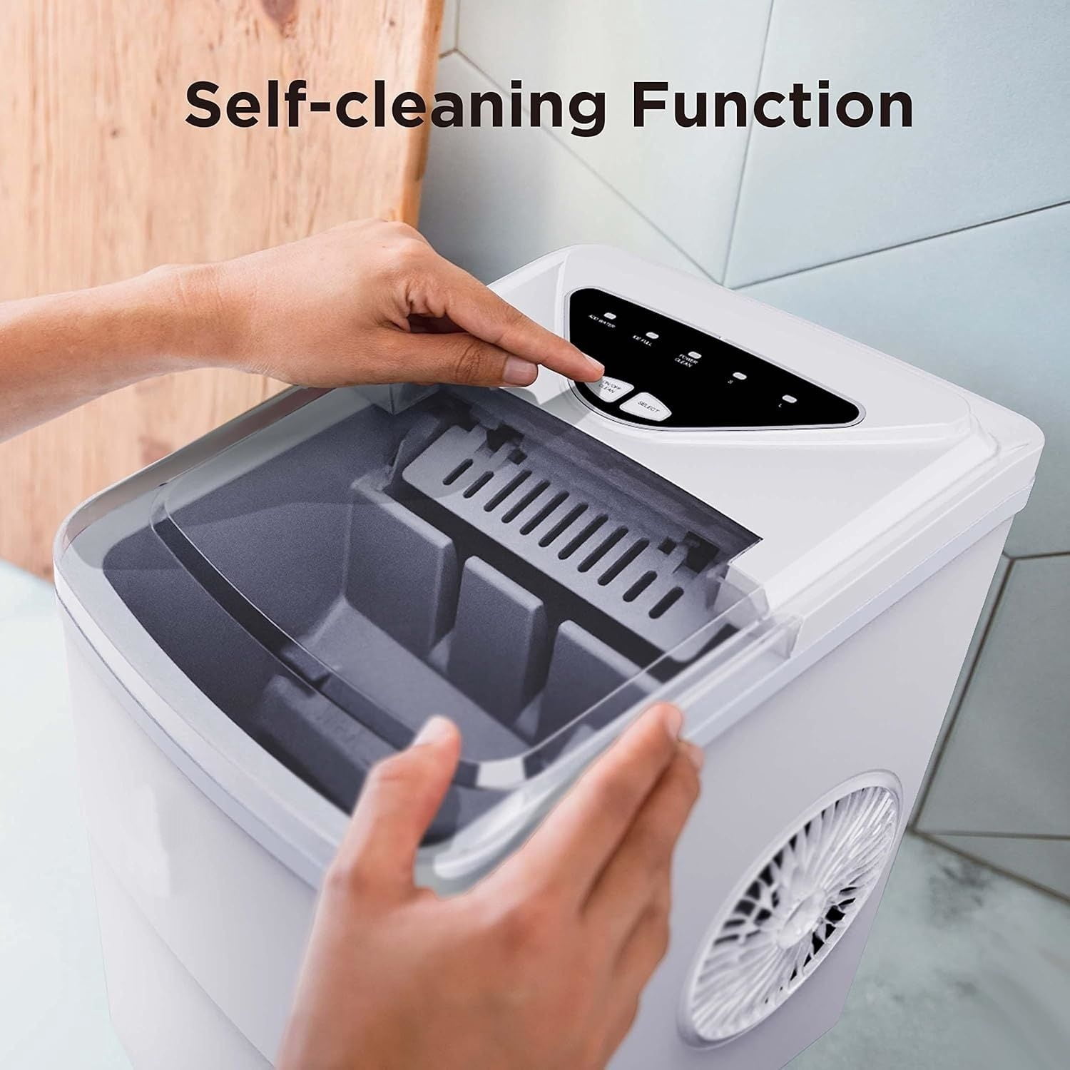 Ice Makers Countertop, 9 Cubes Ready in 6 Mins, Self-Cleaning Ice Machine with Ice Scoop and Basket, 26lbs in 24Hrs, 2 Sizes of Bullet Ice for Home Kitchen Office Bar Party, White