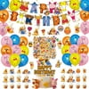 106 Pcs Winnie The Pooh Birthday Decorations, Cartoon Themed Christmas Party Favor Set Includes Birthday Banners, Cake Toppers, Cupcake Toppers, Balloons, Hanging Swirls and Stickers