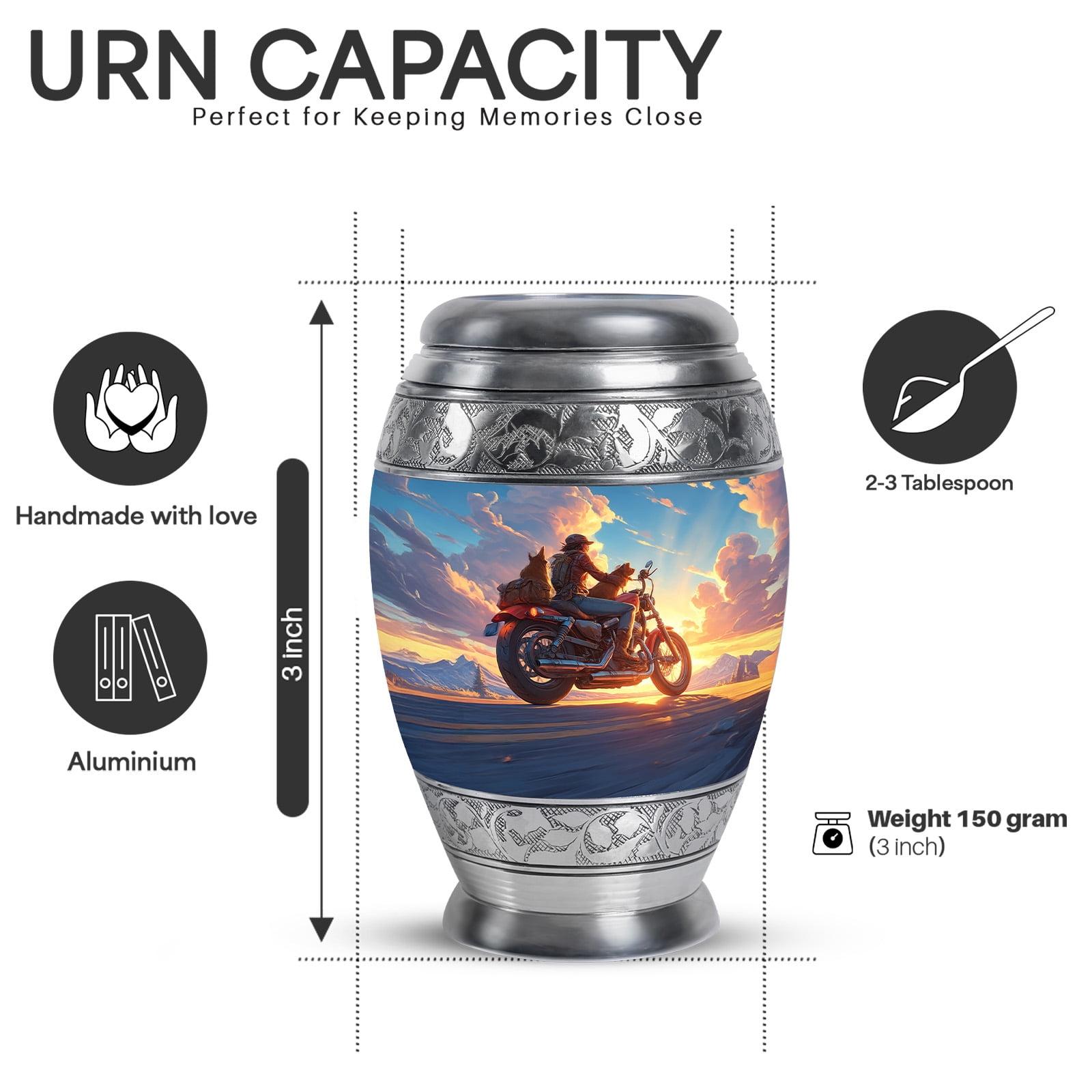 Yatskia Classic Bike with Pets Little Keepsake Urns for Human Ashes Adult Men and Women, Large Funeral Urn for Ashes Adult Dad, (Monar 10 Inch and 3 Inch)