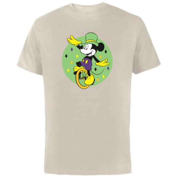 Disney Mickey Mouse Unicycle Mardi Gras Carnival Holiday - Short Sleeve Cotton T-Shirt for Adults - Customized-Natural