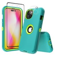 Xhy iPhone 14 Plus Case with Screen and Lens Protector Military Grade Heavy Duty 3 in 1 Shockproof Armor Rugged Durable Detachable for iPhone 14 Plus 6.7 inch 2022 Phone - Green Yellow