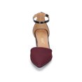 thumbnail image 5 of BLISSFUL STEP Women's Glen Check Block Heel Ankle Strap Pumps Burgundy 7, 5 of 7