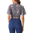 thumbnail image 3 of INSPIRAR CHIC Blusas Cortas de Manga Corta con Cuello en V de Verano con Estampado Floral L Gris Azul, 3 of 6