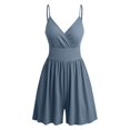 thumbnail image 4 of Sakmal Blue Summer Rompers for Women 2025 Sleeveless Deep V Neck Sexy Pajama Short Jumpsuits Solid Rompers, 4 of 4