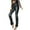 Black, variant on GJSYRH Women's High Waist Leather Leggings Stretch Fabric and Side Slit Design for Casual Elegant Trousers Featuring Elastic Gather Hem Detail