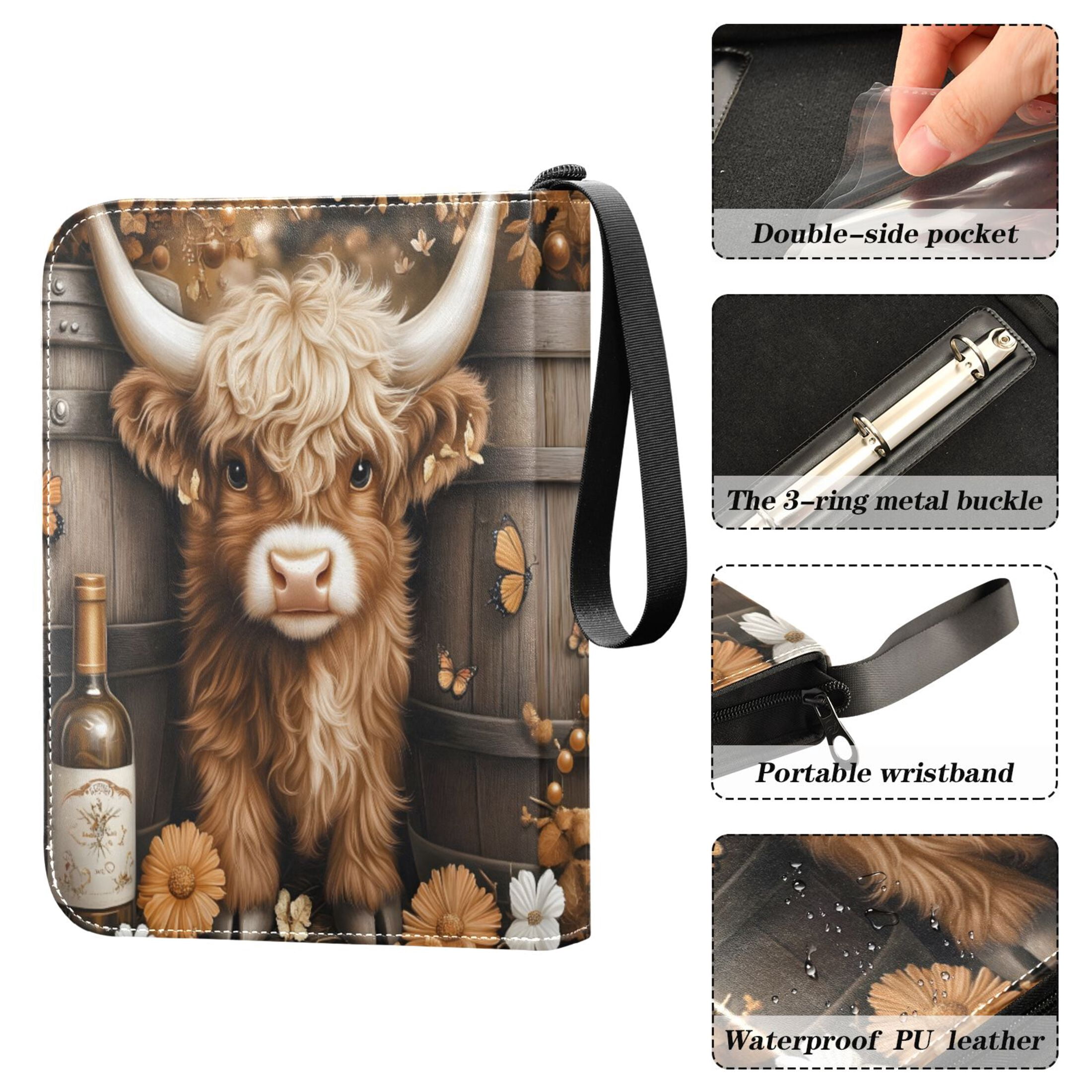 ALAZA Wine Highland Cattle Trading Card Binder 4 Pocket Cards Collection Album 400 Folder Holder