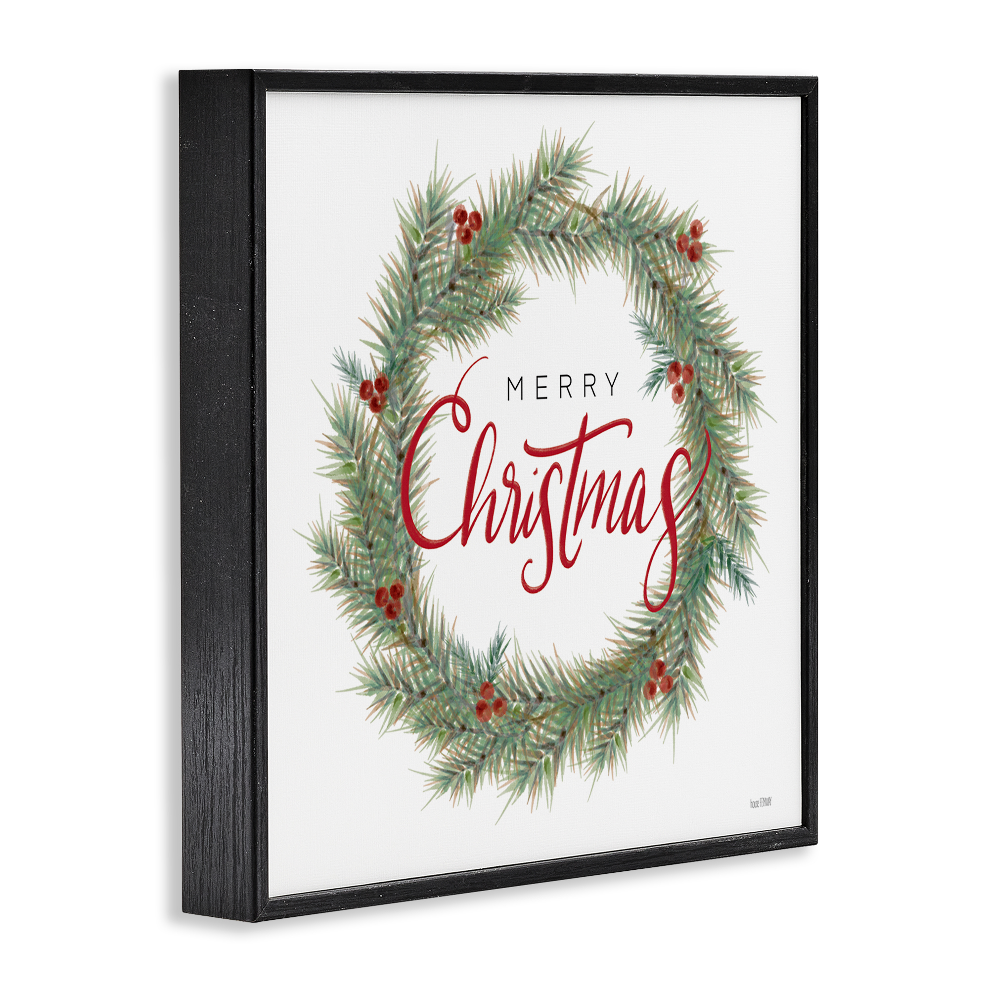 Stupell Industries Traditional Merry Wreath Holiday Painting Black Framed Art Prints Wall Art, 12 x 12
