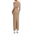 thumbnail image 2 of Vestido PRETTYGARDEN Maxi Bodycon con Hombros Descubiertos en Caqui Claro Talla L, 2 of 8