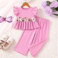 thumbnail image 2 of Splozh Toddler Girl Outfit Smocked Strap Camisole Linen Pants Girls 2 Piece Summer Set Girls Cute Outfit,Pink,4-5 Years, 2 of 5