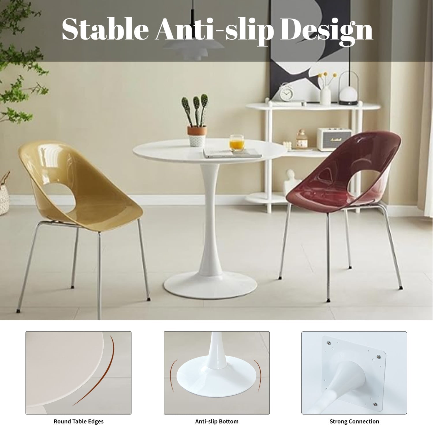 31.5" Round Dining Table, Modern White Tulip Base Table with MDF Top & Matte Iron Pedestal, Mid Century Kitchen Table, Small Space Coffee Table for Living Room, Apartment & Home Office
