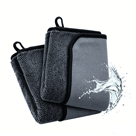 High Absorbency Microfiber Towel 2-Pack, Twisted Loop, 30×40cm & 40×60cm, Lint-Free Drying for Car & Home