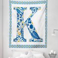 thumbnail image 1 of Letter K Tapestry, Abstract Leaves and Blooms and Capital Initial K Ornate Alphabet, Fabric Wall Hanging Decor for Bedroom Living Room Dorm, 5 Sizes, Blue Yellow Orange, by Ambesonne, 1 of 1