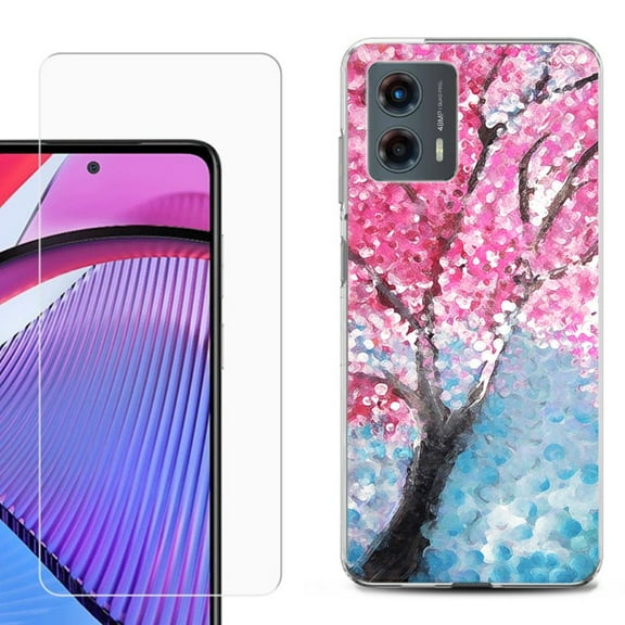 OneToughShield ® Compatible with Motorola Moto G 5G 2023, Shockproof Phone Case, with Tempered Glass Screen Protector - Blossom Paint