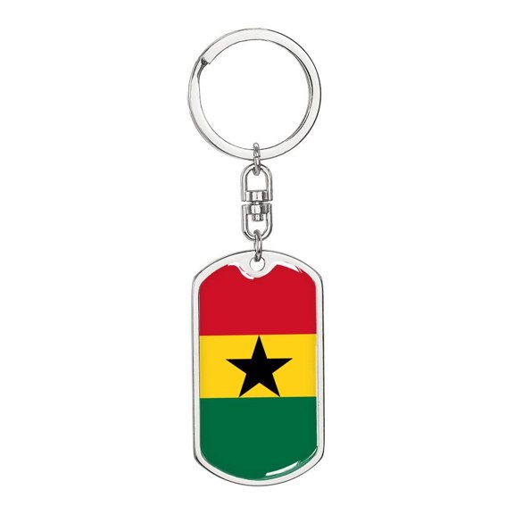 Ghana Flag Keychain Dog Tag Stainless Steel or 18k Gold