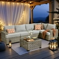 thumbnail image 6 of Vcatnet 6 Pieces Outdoor Patio Furniture Sectional Sofa PE Rattan Wicker Conversation Set with Solar Powered Coffee Table Gray, 6 of 8