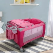 Foldable Baby Crib Playpen Travel Infant Bassinet Bed Mosquito Net Music w Bag