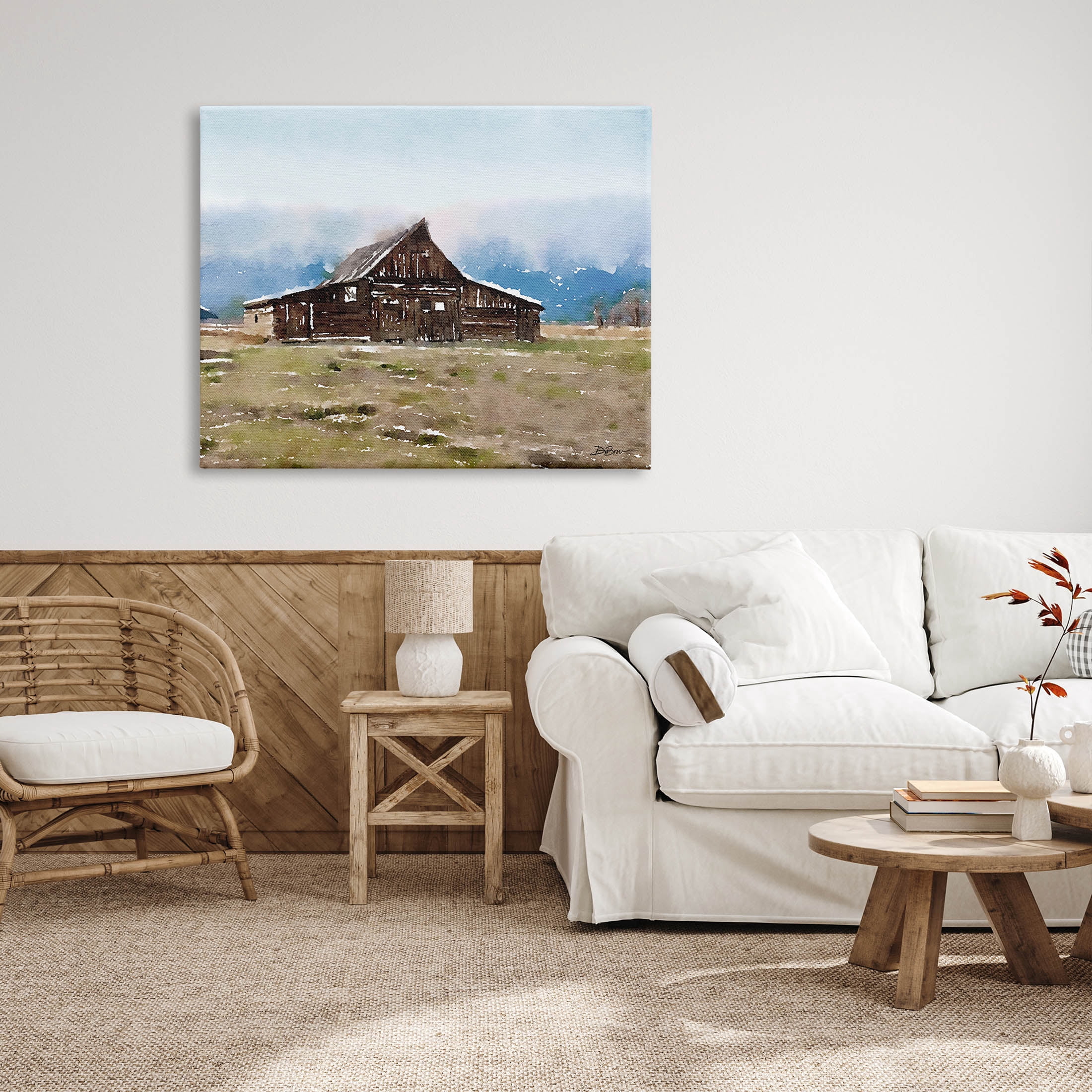 Rural Countryside Cabin Landscape Landscape Painting Gallery Wrapped Canvas Print Wall Art