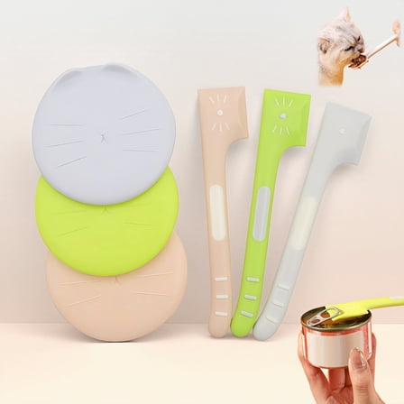 WuPing Universal Silicone Pet Food Can Lids for Dog and Cat Food, Can Covers Lids with Mixing Spoon (3 Colors)