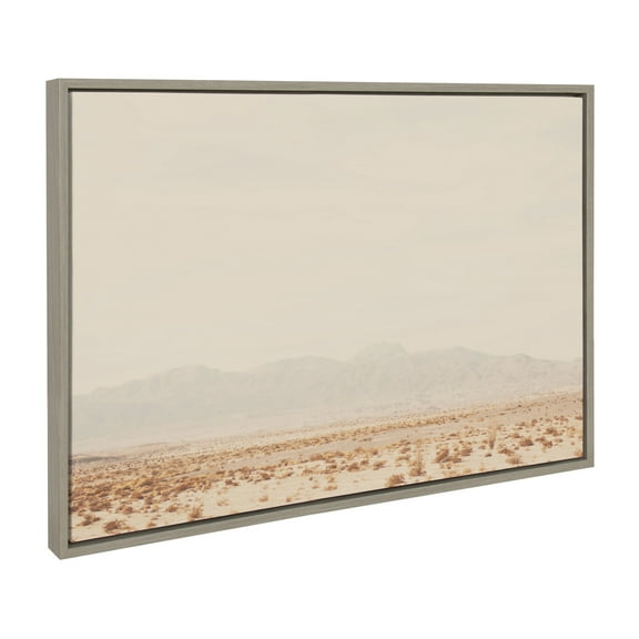 Kate and Laurel Sylvie California Dreaming Framed Canvas Wall Art by Laura Evans, 23x33 Gray, Modern Desert Mountain Landscape Art for Wall