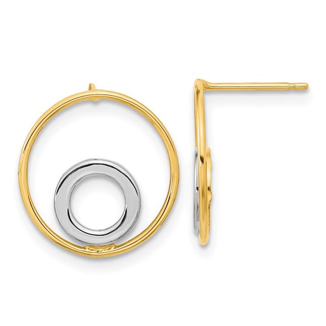 Quality Gold YE1955 14K Yellow & Rhodium Gold White Circle in Circle Post Earrings