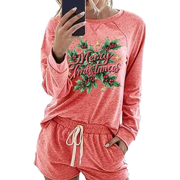 Dreluolixuan Christmas Comfortable Sweatsuits for Women Long Sleeve Pullover Pants Graphic Lightweight Casual Tracksuits
