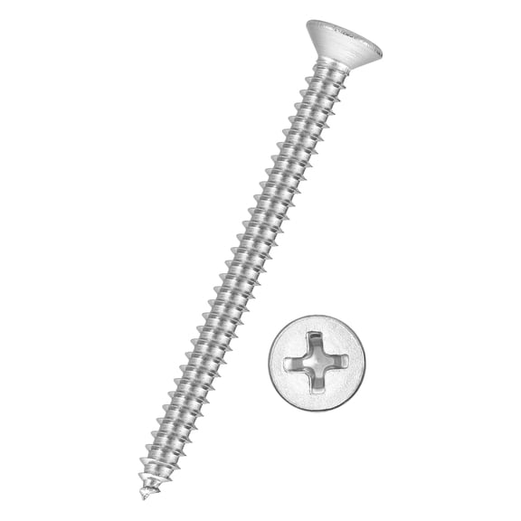 25pcs Phillips Flat Head Wood Screws - [#8x2"] 316 Stainless Steel, Countersunk Self Tapping Screws for Furniture Assembly, Interior Trim, Outdoor Construction, Silver