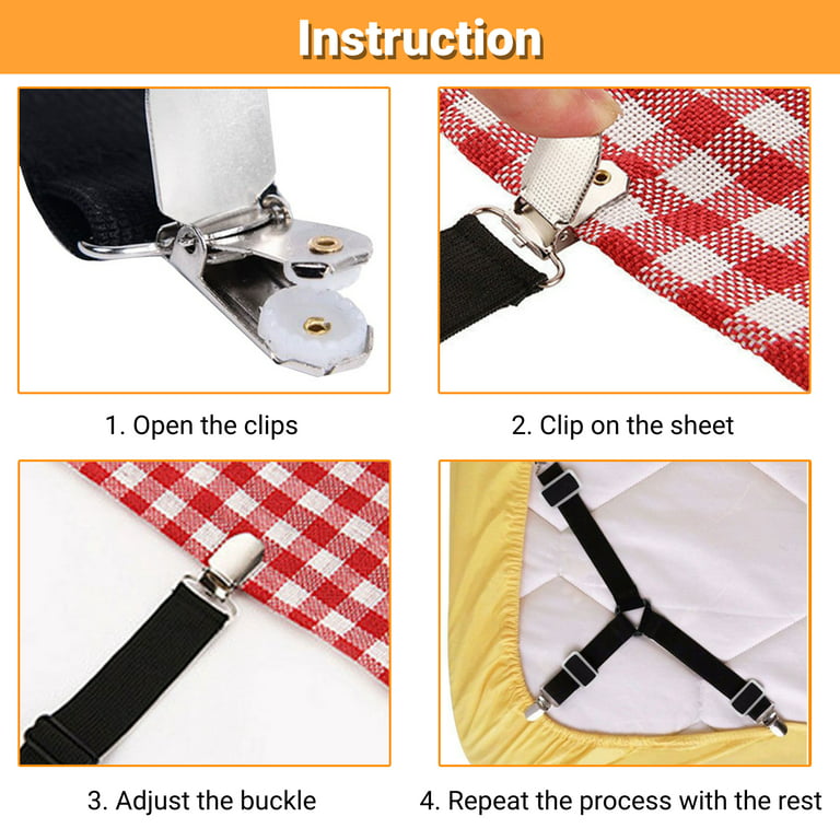 Elastic Bed Sheet Grippers Adjustable Belt Fastener Clips Mattress Cover  Sheet Holder Fixed Anti Slip Small Tools (black,white) - Temu Austria