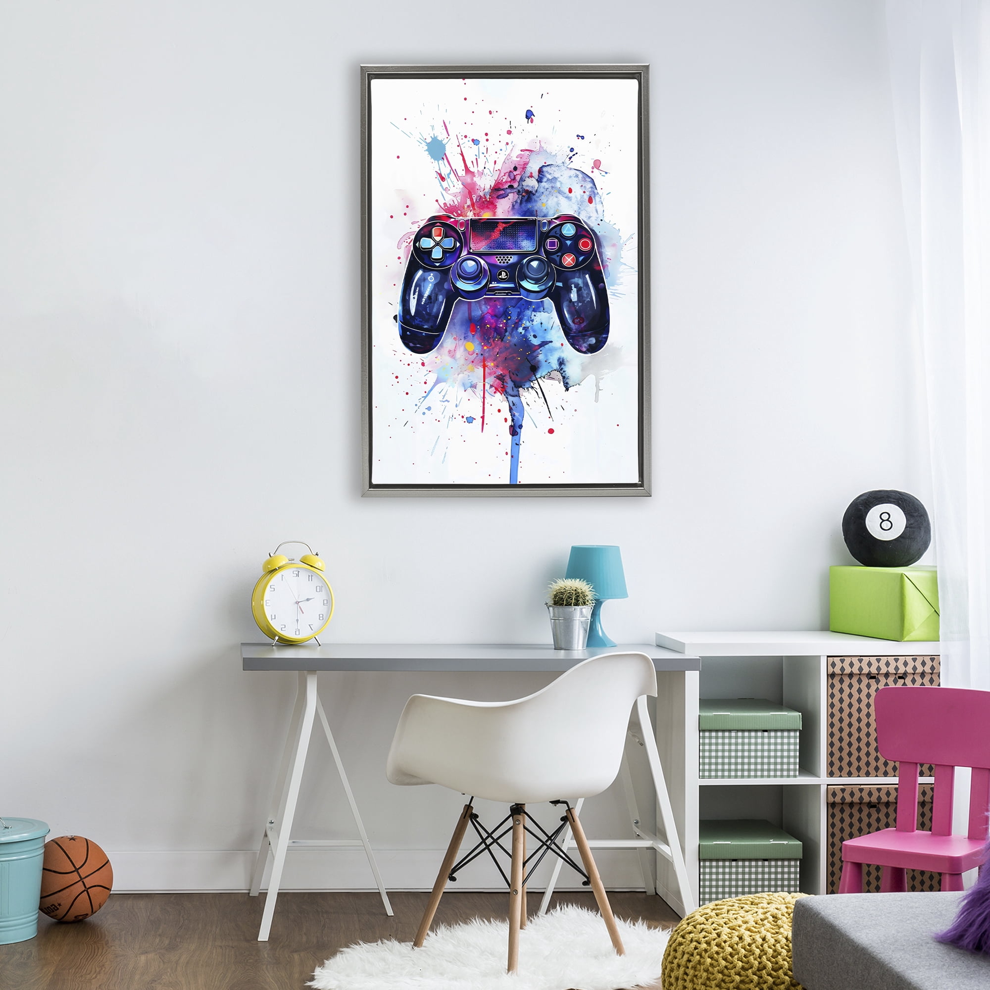 Stupell Industries Burst of Color Controller Gray Framed Floater Canvas Wall Art, design by Creative Studio