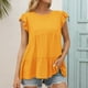 thumbnail image 5 of Camiseta de mujer Verano Encaje Cuello redondo Manga corta Casual Top suelto, Amarillo, L Inevent AP001322-11, 5 of 7