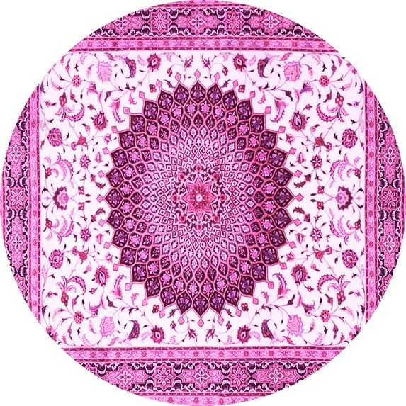 Ahgly Company Indoor Round Medallion Pink Traditional Area Rugs, 3' Round