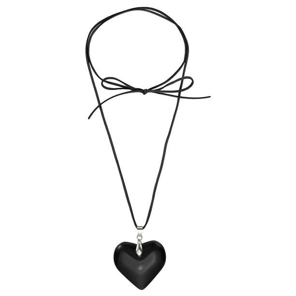 Collar de Gargantilla de Corazón Negro Uxcell, Collar Grande de Corazón Esponjoso con Colgante de Vidrio y Cadena de Terciopelo Ajustable para Mujeres Y2K