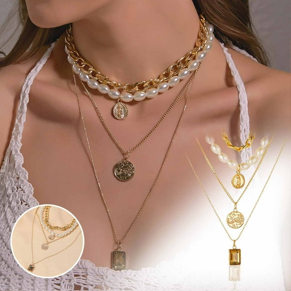 Fiudx Collar de Perlas con Forma de Moneda, Joya Única con Colgante de Candado, Accesorio de Cadena Llamativo, Regalo Elegante para Tus Seres Queridos, Perfecto para Cualquier Ocasión, Elegante Pieza