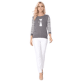 thumbnail image 5 of Yemak Women's 3/4 Striped Sleeve Round Neck Cat Design Knitted Sweater Pullover MK8249-CHA/IVR-M-BD, 5 of 5