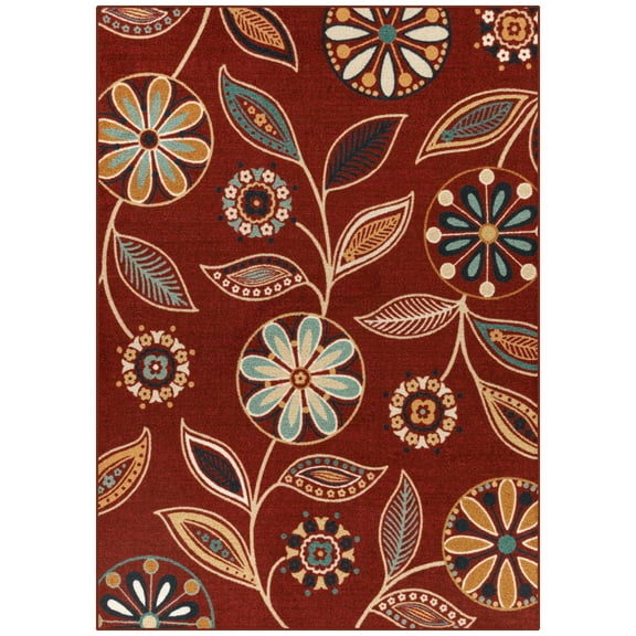 Maples Rugs Reggie Bohemian Floral Merlot Non Slip Indoor Area Rug, 5' x 7'