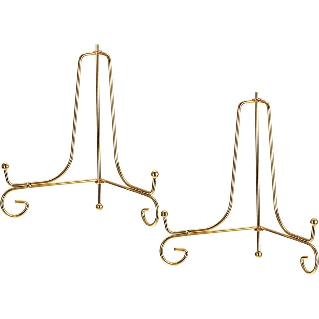uxcell Plate Stand for Display, 7 Inch 2Pcs Iron Decorative Plate Holder Metal Easel Folding Display Stand for Photo Picture Frame, Gold