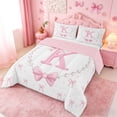 thumbnail image 2 of meiyoeat Cute Coquette Bowknot Full Size Comforter Sets For Kids,Pink Ribbon Bow Initial Letter K Bedding Comforter Set,Pink Reversible,3 Pieces, 2 of 7