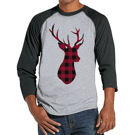 - 7 at 9 Apparel Men's Plaid Deer Christmas Baseball Tee - Large