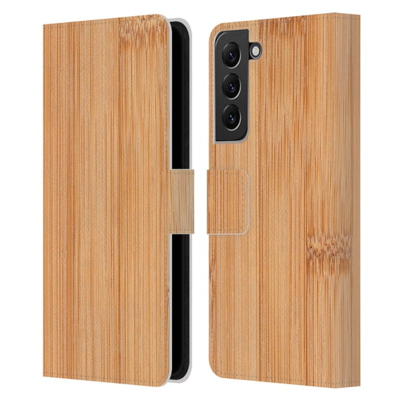 Head Case Designs Officially Licensed PLdesign Wood And Rust Prints Light Brown Bamboo Leather Book Wallet Case Cover Compatible with Samsung Galaxy S22  5G